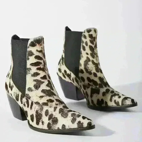 Matisse Anthropologie Golden Gate Calf Hair Boots in Snow Leopard - Picture 1 of 9